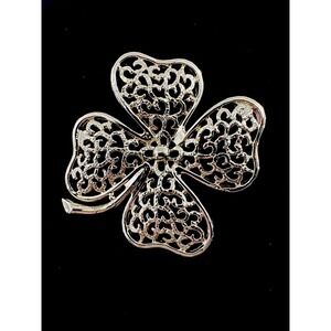 Vtg Sarah Coventry 4 Leaf Clover Brooch Gold Tone Filigree Signed St Patrick Day